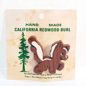 Vintage Hand Made Carved California Redwood Burl Skunk Pin Brooch Retro